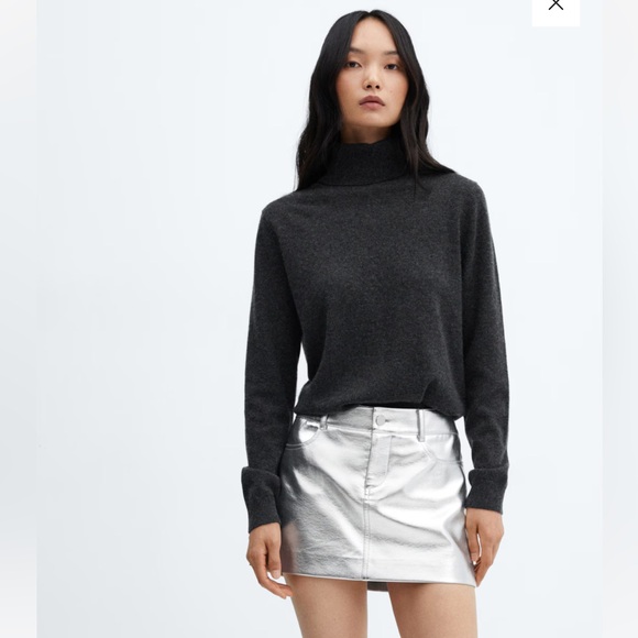 NWT MANGO Metallic leather-effect mini-skirt - Picture 3 of 11